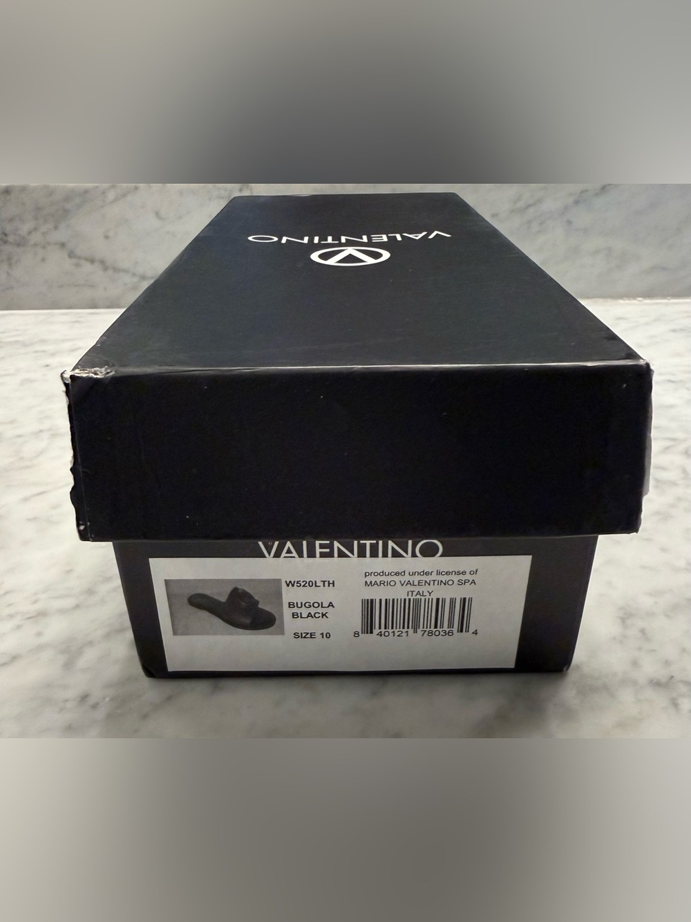 Valentino Women’s Black Leather Slide Sandals with Gold and Black Logo - Picture 5 of 6